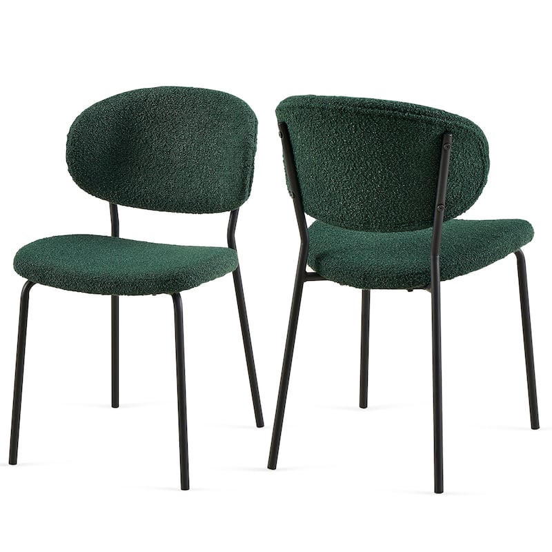 Mid-Century Modern Beige Curved Backrest Dining Chairs Set of 2 - Dark Green