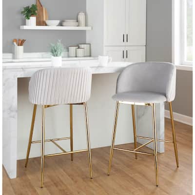 Silver Orchid Pleated Fixed-Height Counter Stool - Set of 2