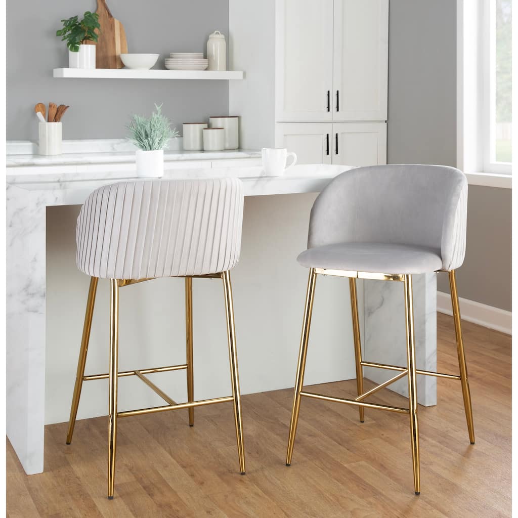 Silver Orchid Pleated Fixed-Height Counter Stool - Set of 2
