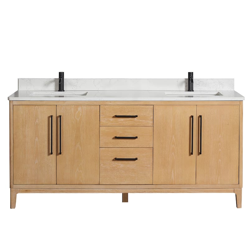 Miseno MV-NM-GARA72-GWT Gara 72" Free Standing Double Basin Vanity Set - Washed Ash Grey - Ash Finish
