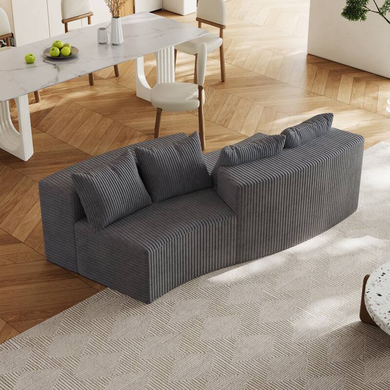 Modular Curved Loveseat Couch Corduroy Sectional Sofa with 4 Pillows