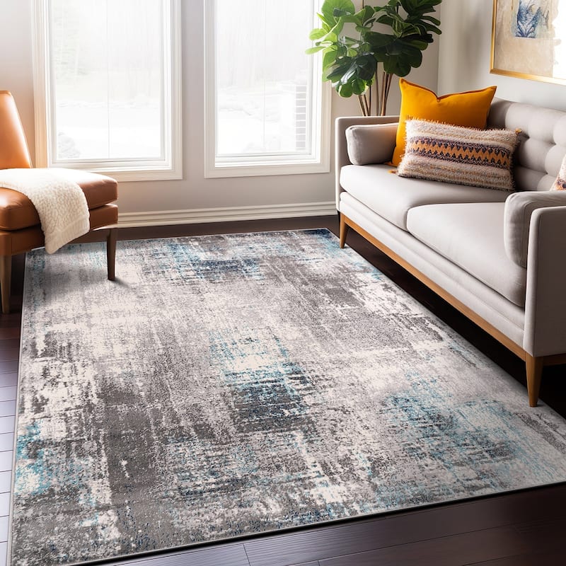 World Rug Gallery Dublin Contemporary Abstract Area Rug - 5' x 7' - Blue - Runner/Rectangle