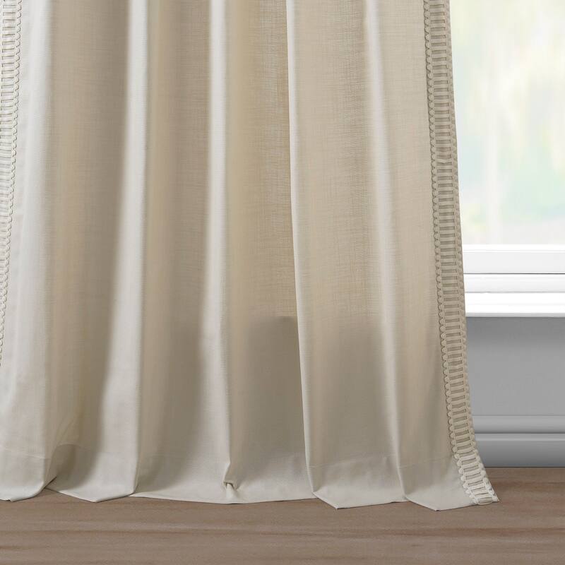 Exclusive Fabrics Bordered Textured Cotton Curtains For Bedroom & Living Room Curtains - Single Panel Drapes