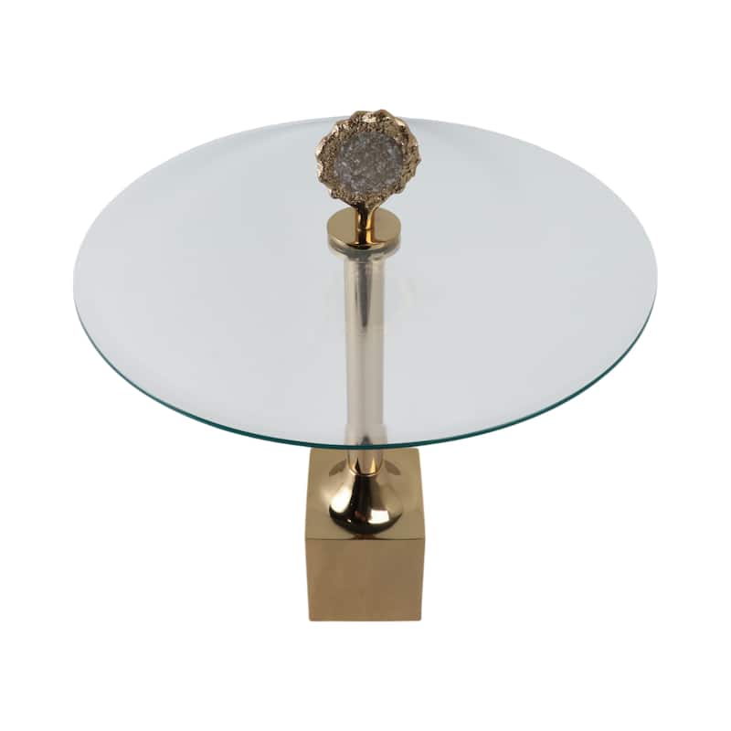 Glass Top Accent Side Table with Sculptural Base Round Modern Design - 20" x 20" x 23"
