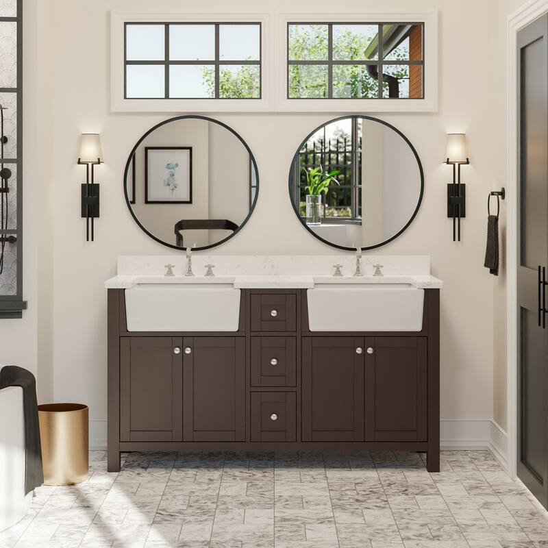 KitchenBathCollection Yorkshire 60" Double Farmhouse Vanity with Engineered Marble Top