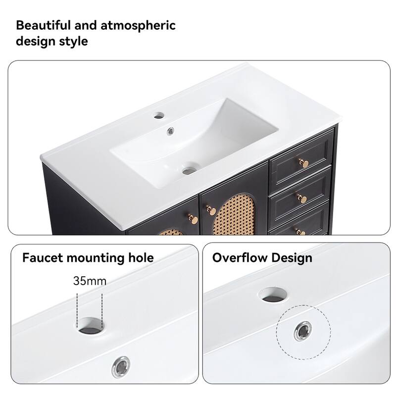 36" Bathroom Vanity with Ceramic Basin