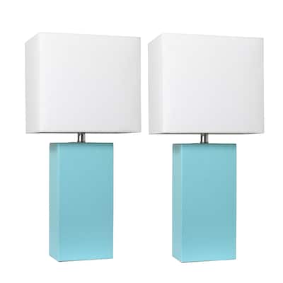 Lalia Home Lexington 21" 2-Pack Leather Base Modern Home Décor Bedside Table Lamp Set for Living Room, Bedroom, Entryway, Foyer