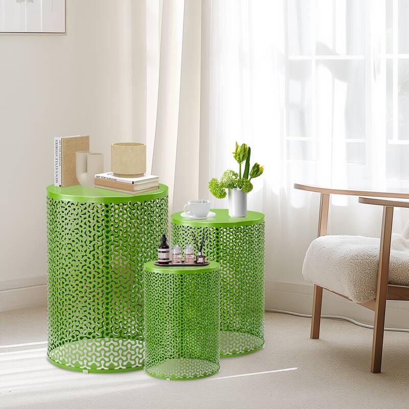 Set of 3 Nesting Side Tables Metal Round Accent Tables for Patio Balcony Garden Indoor Living Room - 15.7" x 22.0"