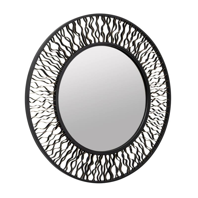Varaluz Estela 30-in Round Wall Mirror - Matte Black/French Gold
