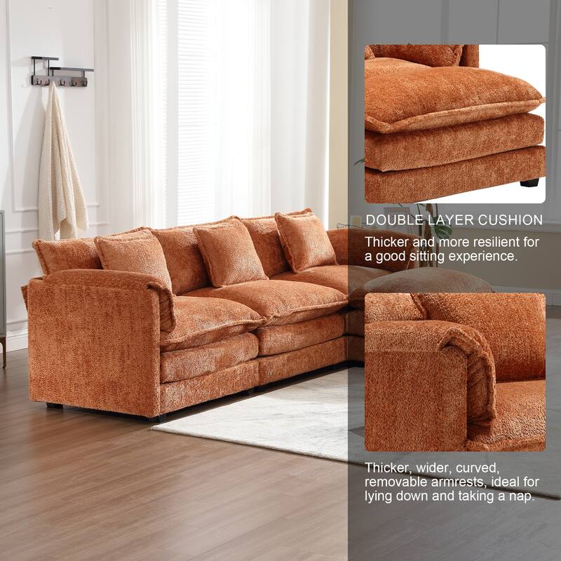 Chenille Fabric L-Shape Comfy Oversized three-seat Modular Sectional Sofa