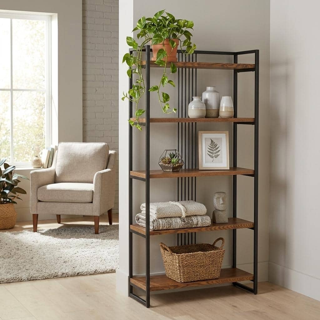 Lauxel 5 Tier Metal Framed Wood Shelf