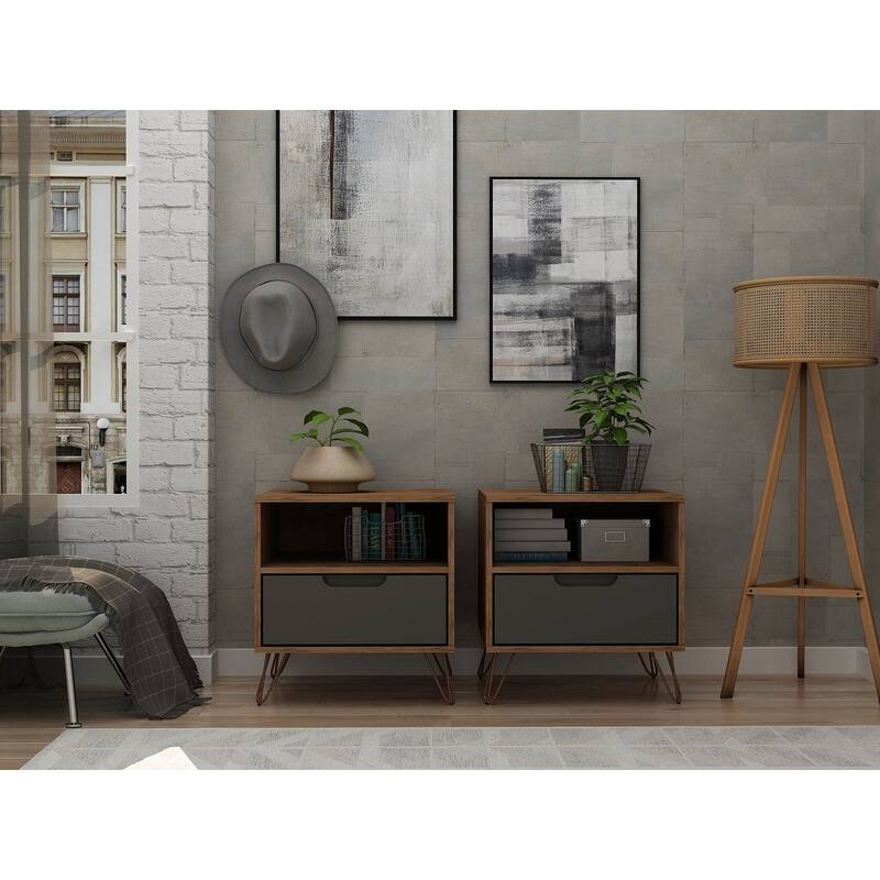 Manhattan Comfort Rockefeller 1-Drawer Nightstand (Set of 2)