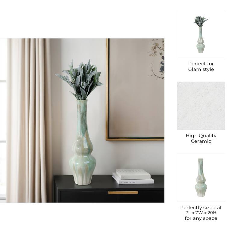 Stoneware Ceramic Vase Tall Sculptural Silhouette Glazed Finish Modern