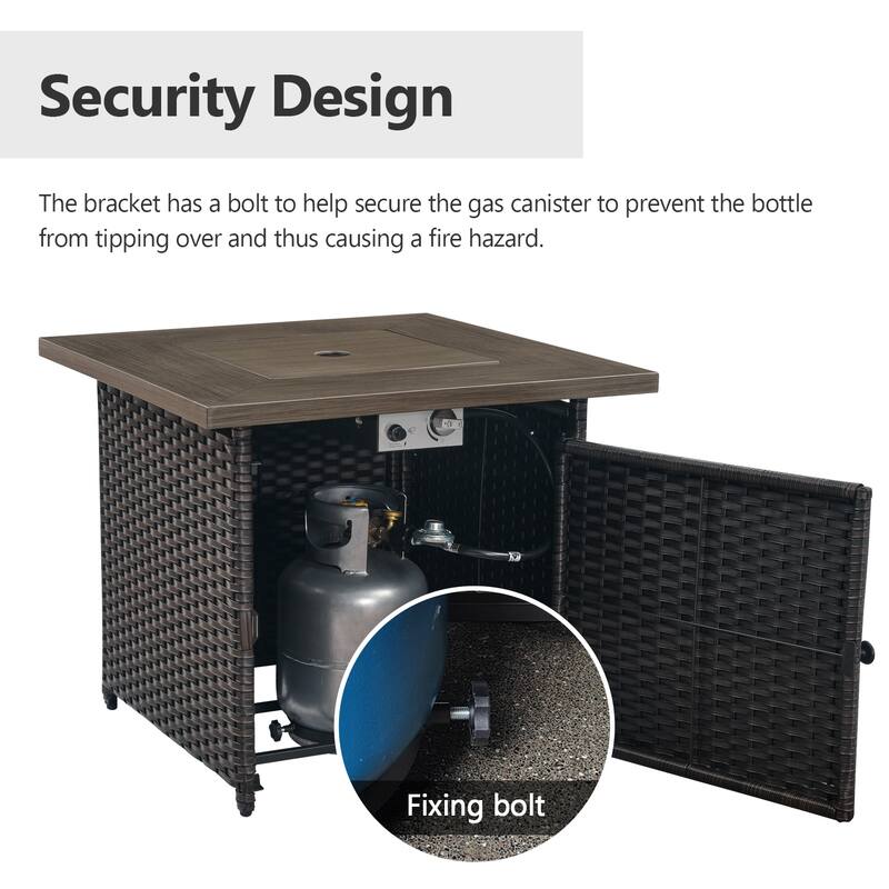 Cavira 5-Piece Brown Wicker Patio Fire Pit Set with 4 Swivel Glider Chairs