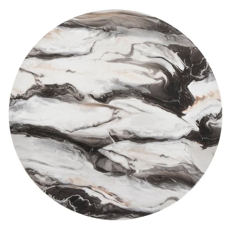 Roundhill Furniture Cavira Modern Faux Marble Dining Table with Wood Pedestal Base