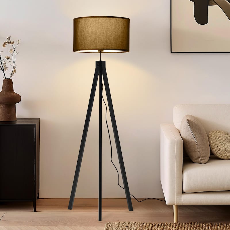 Brightech Eden 58 in. Traditional 3-Way Dimming LED Tripod Floor Lamp with Beige Fabric Drum Shade