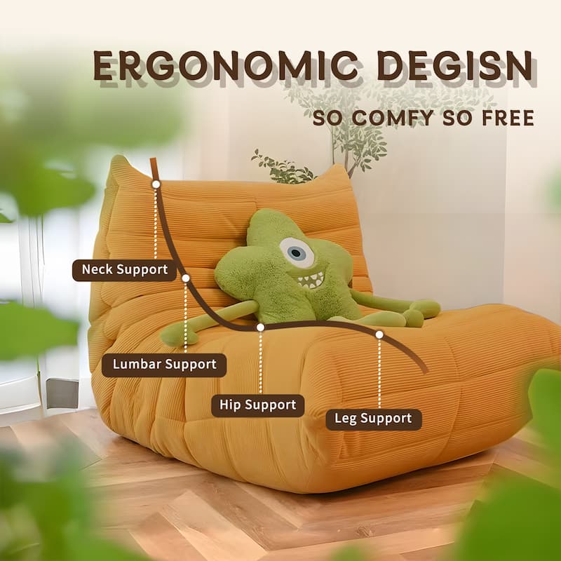 Togo Bean Bag Couch Lounge Chair Living Room Lazy Sofa with Corduroy Fabric