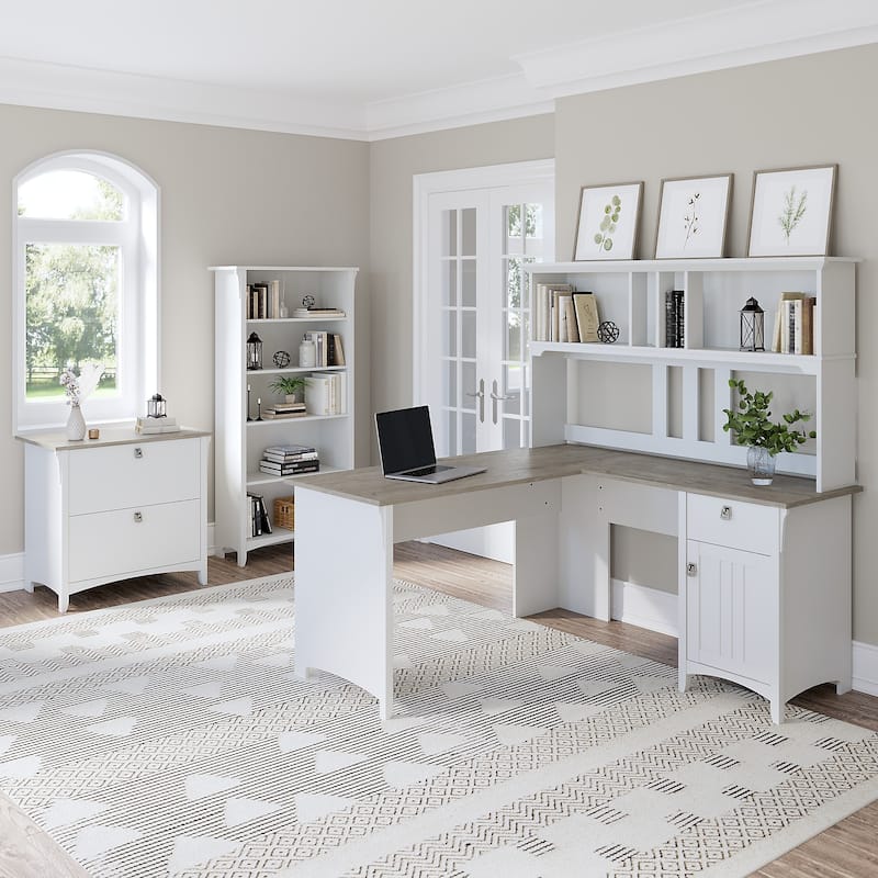 Salinas 60W L Desk with Hutch, Cabinet and Bookcase by Bush Furniture