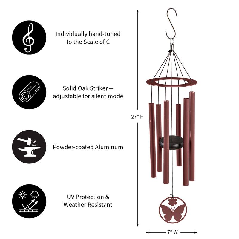 27 in. Laser Cut Metal Hand Tuned Wind Chime, Butterfly, Scale "C"