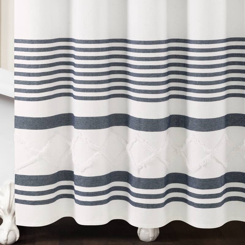 Lush Decor Urban Diamond Stripe Woven Tufted Eco-Friendly Recycled Cotton Shower Curtain Single