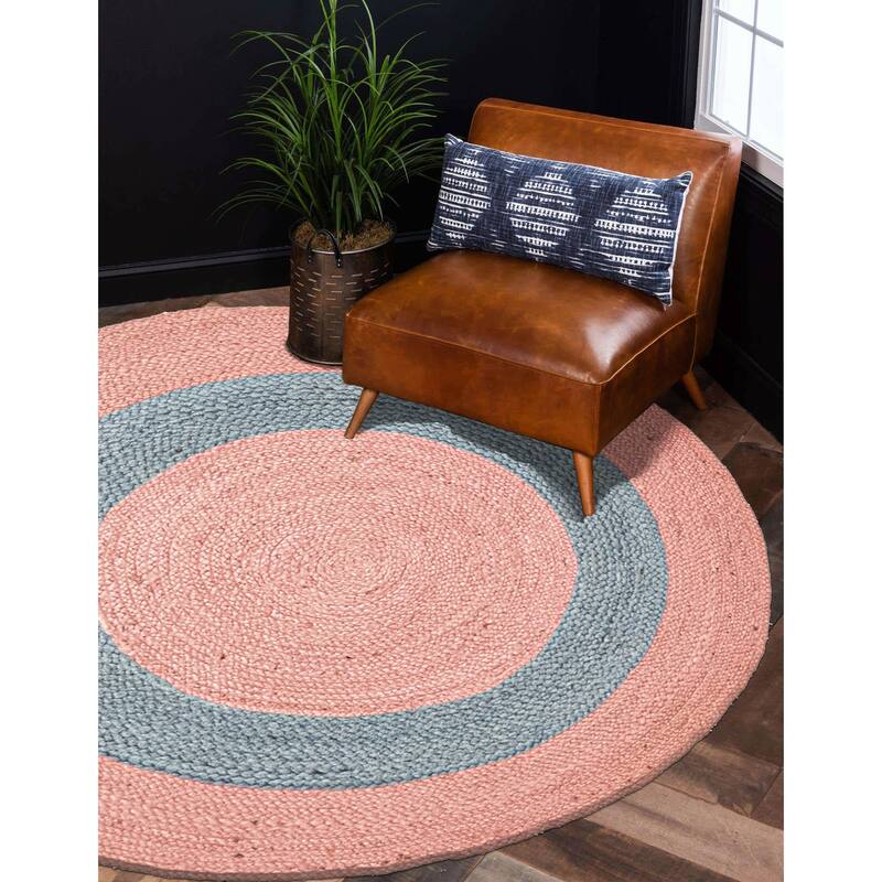 ECARPETGALLERY Braided Weave Palas Denizli Salmon Jute Rug - 3'3 x 3'3