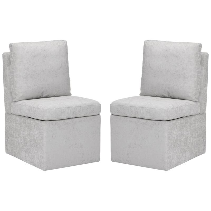 Stansberry Chenille Upholstered Armless Dining Chair with Under Seat Storage and Caster Wheels (Set of 2) - Light Gray