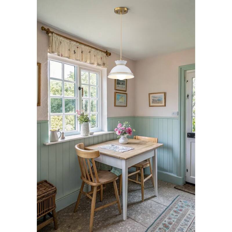 8.46 in. White Ceramic 1-Light Pendant, Adjustable Hanging Chandelier