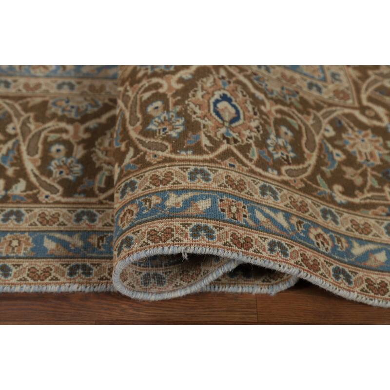 Traditional Mashad Vintage Persian Rug Handmade Orange Wool Carpet - 9'4" x 13'3"