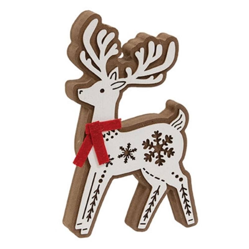 Rustic Standing Reindeer Sitter with Snowflake Overlay - 3.75” x 1” x 6.25” - Standing