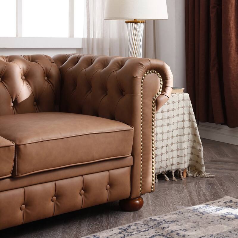 Classic Chesterfield Faux Leather Sofa Couch
