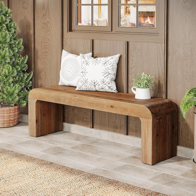 Solid Wood Dining Bench, 55" Modern Farmhouse Entryway Bench Indoor, End of Bed Bench - 55" W × 13.8" D × 17.7" H