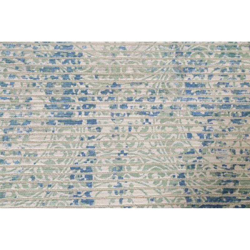 Striped Abstract Area Rug Hand-Knotted Wool Carpet - 5'7" x 7'6"