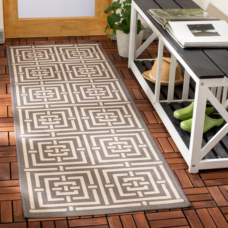 SAFAVIEH Courtyard Ginger Indoor/ Outdoor Waterproof Patio Backyard Rug - 2'3" x 10' Runner - Grey/Cream
