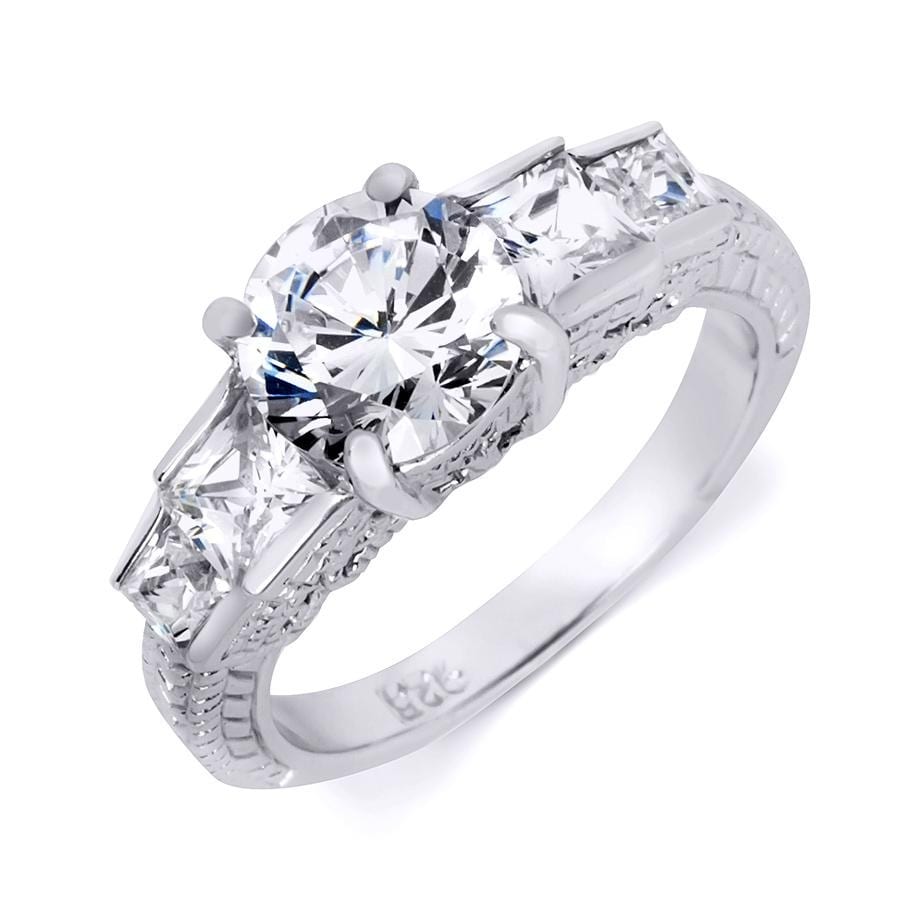 MayaMila Vintage Inspired Sterling Silver 2.75 CT Engagement Ring Round Cut