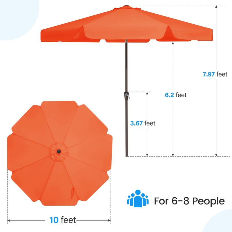 10ft Patio Market Umbrella with UV-Resistant and Sagging Edge Designed