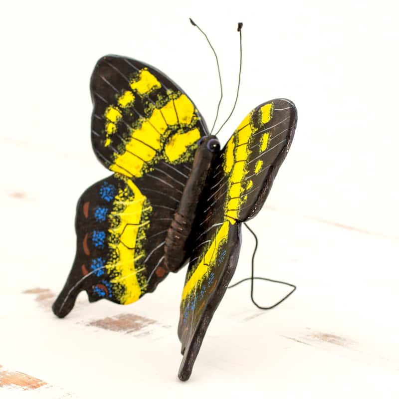 Novica Handmade Yellow Swallowtail Butterfly Ceramic Sculpture