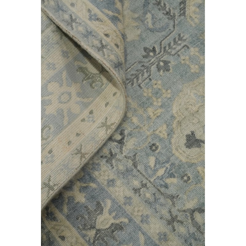 Hand-knotted Transitional Silk Carpet Grey Oushak Rug Geometric Oriental Area Rug - 9' 9'' X 6' 6''