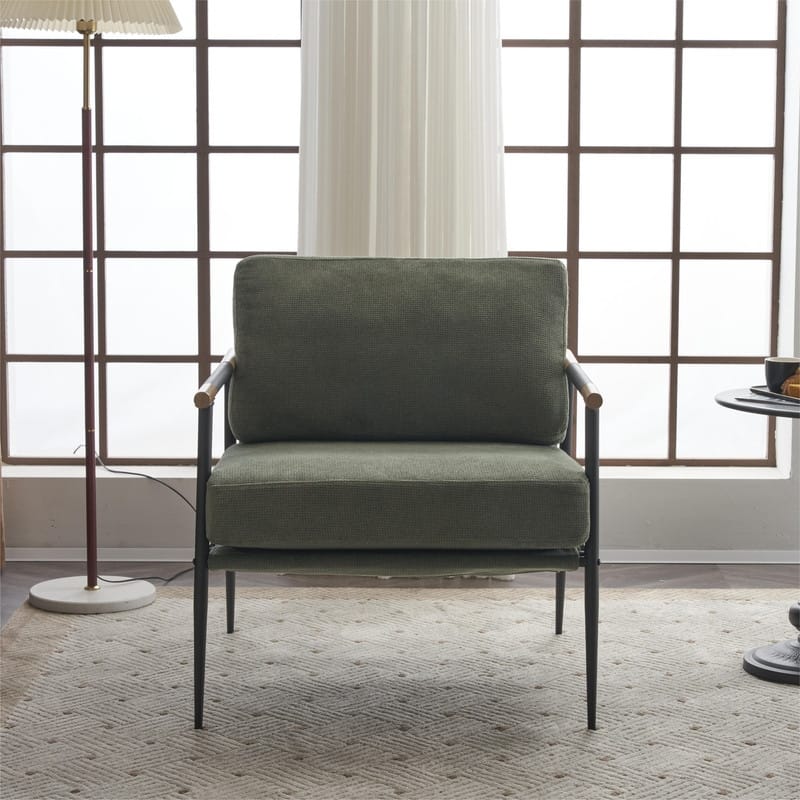 Chenille Fabric Armchair, Retro Leisure Accent Chair with Extra Soft Padded and Cushion
