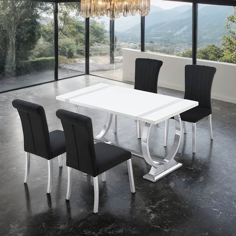 Modern Tufted Back Side Chairs Set Black Silver Finish