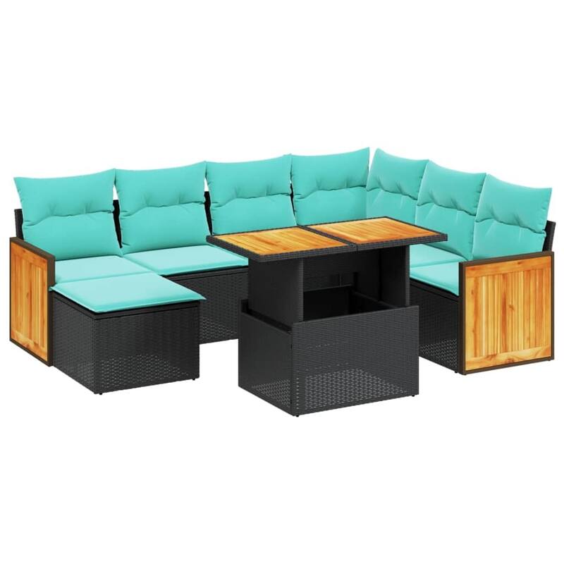 vidaXL Patio Sofa Set with Cushions Outdoor Furniture 8 Piece Poly Rattan - 21.7 x 24.4 x 27.2
