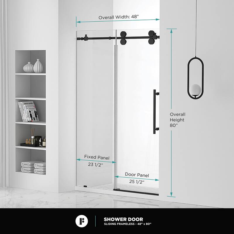 Fine Fixtures Frameless Clear Sliding Bathroom Shower Door