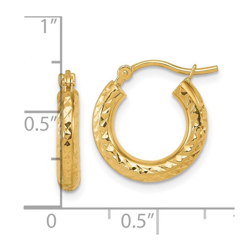 Curata 14k Yellow Gold Sparkle Cut Round Hoop Earrings - 16x16mm