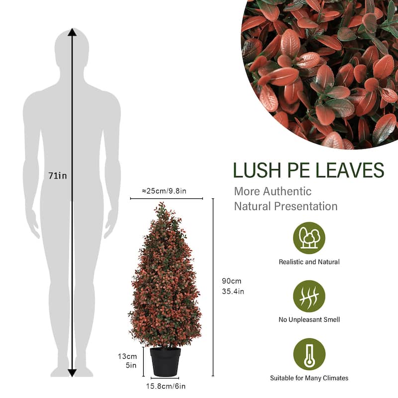 GDFStudio - Octavian Red Lotusleaf Topiary Tree Artificial Elegance（Set of 2）