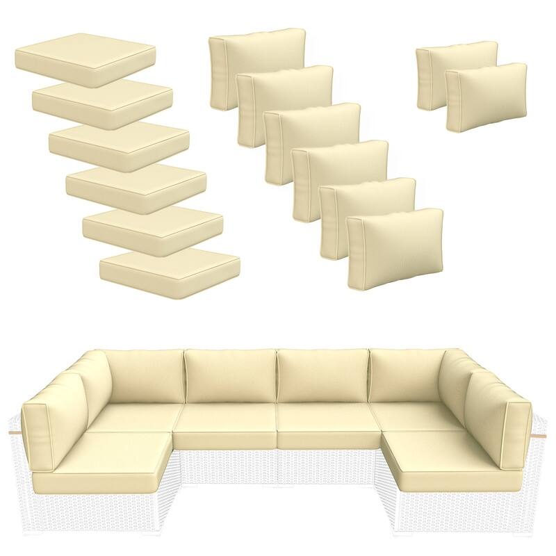 14 Piece Outdoor Furniture Replacement Cushions,Patio Seat Cushions - Khaki