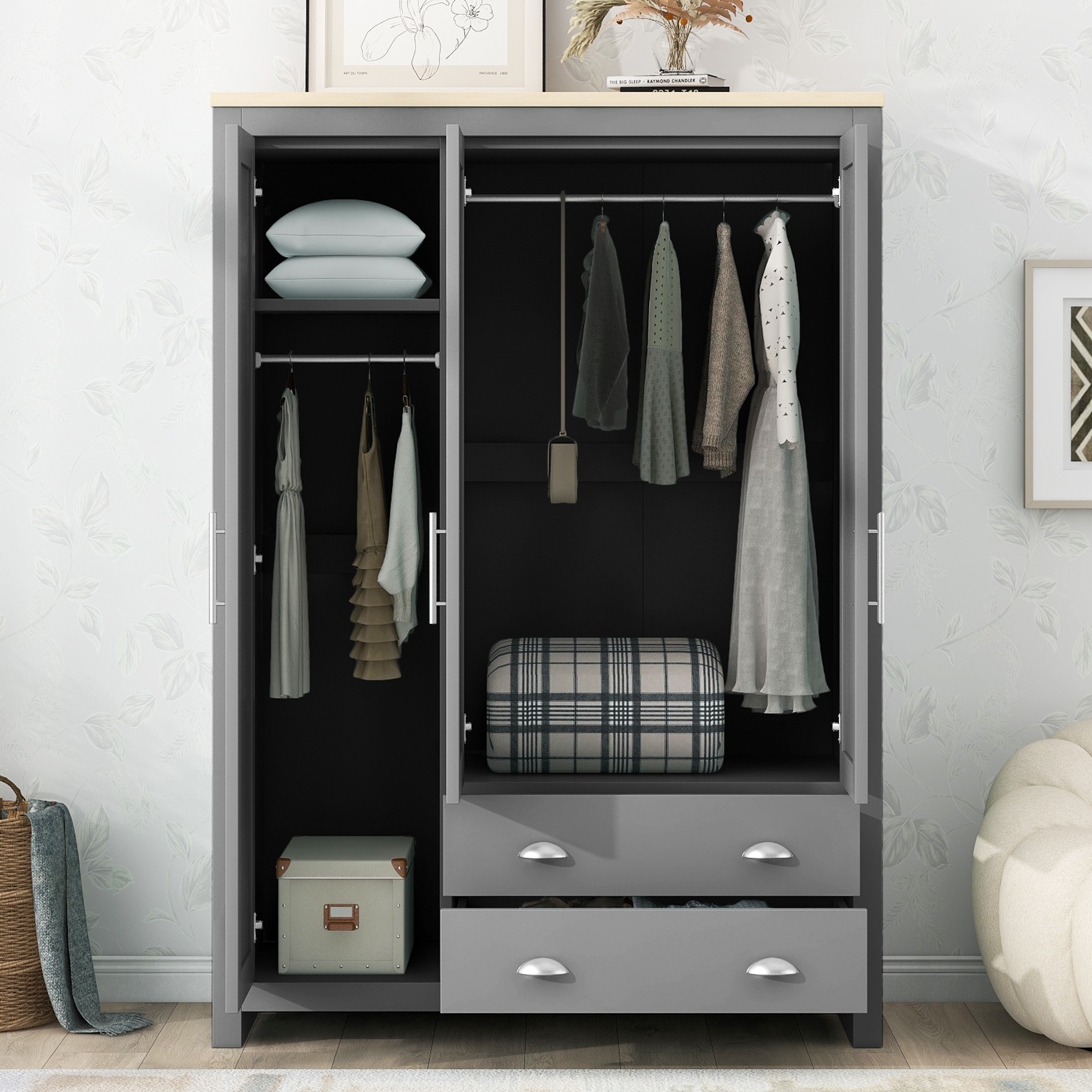 Tall grey wardrobe discount