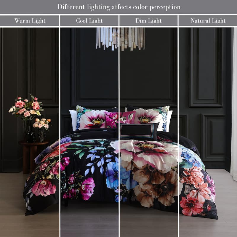 Bebejan Black Night Poppies 100% Cotton Sateen 5 Piece Reversible Comforter Set