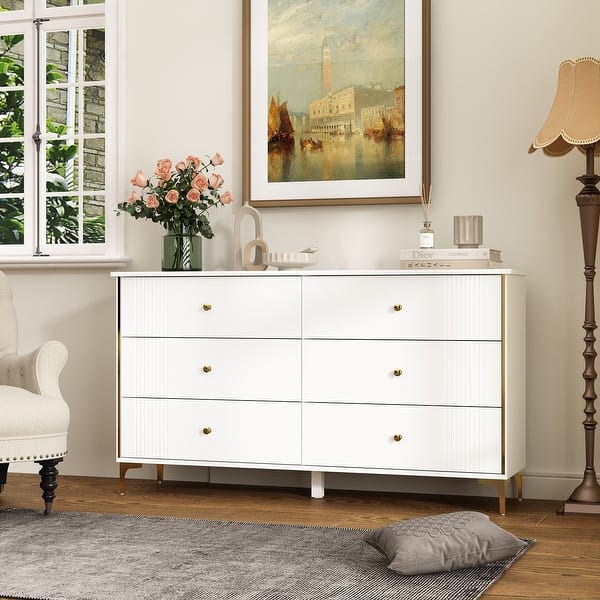 White Lacquer Dresser 6 Drawer Dresser with Metal Handle and Legs - Bed  Bath & Beyond - 36792414