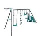 preview thumbnail 7 of 11, Four-Function Blackish Green Swingset with Metal and Plastic Safe Swing Seats for Outdoor Play - 150.79” L x 53.55” W x 70.97” H