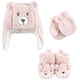 preview thumbnail 1 of 0, Hudson Baby Infant Girl Trapper Hat, Mitten and Bootie Set, Pink Bear Pink Bear - 12-18 Months
