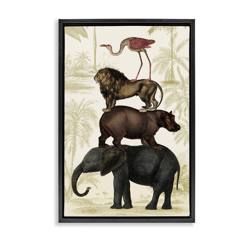 Stupell Jungle Animals Tower Framed Floater Canvas Wall Art Design By Victoria Barnes - 17 x 25 - Black